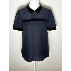 Orla Kiely Black Short Sleeve Velvet Trim Blouse sz 10